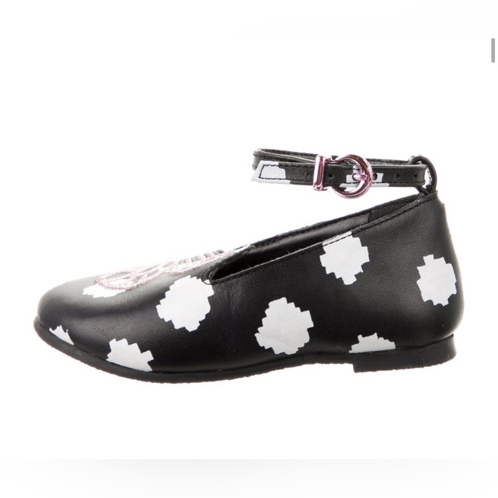 Sophia Webster Black and White Girls' Ankle Strap Dress Shoe with Pink Buckle